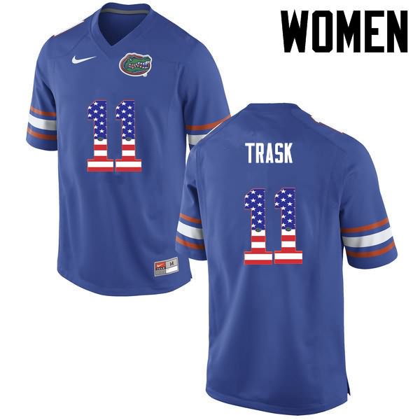 Women's NCAA Florida Gators Kyle Trask #11 Stitched Authentic USA Flag Fashion Nike Blue College Football Jersey DOW3765CN